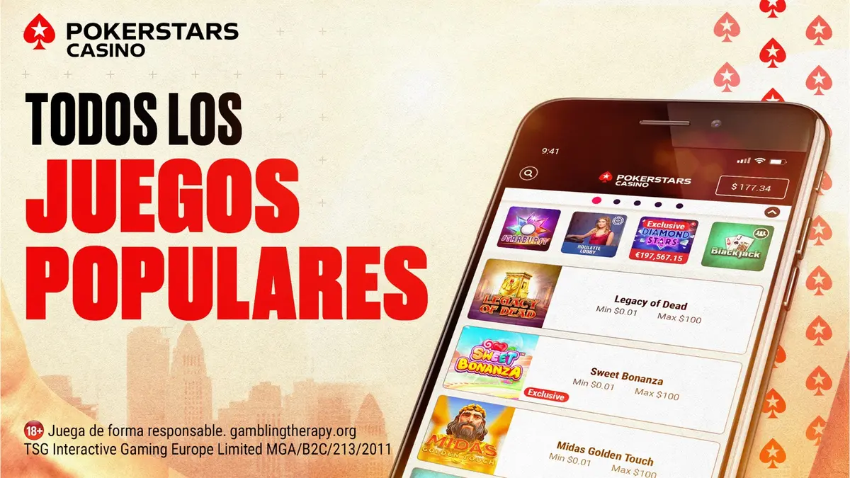 Lobby de la aplicación de PokerStars Casino con la lista de tragamonedas